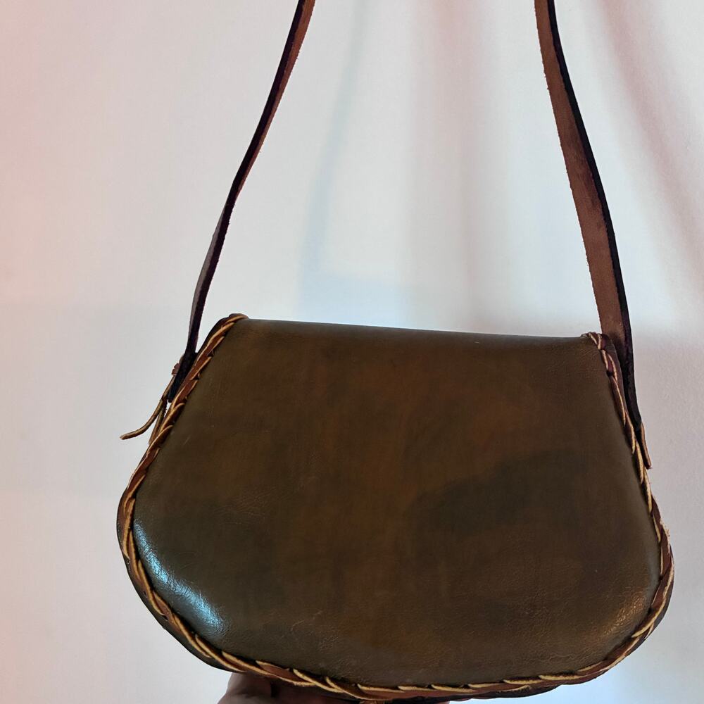 Vintage Handmade Brown Leather Saddle Bag Crossbody | Boho Western Artisan Purse - Picture 10 of 16